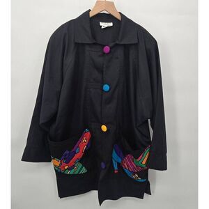 Silkscapes Vintage Jacket L/XL Shoes Heels Fun Colorful Funky Silk Appliques